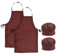 Heart Home Linning Printed Oil Stain Resistant Cooking Kitchen Apron & Cap for Men Women, Set of 4 (Black & Maroon)-50HH01014