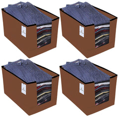 Kuber Industries 4 Piece Non Woven Shirt Stacker Wardrobe Organizer Set, Brown-CTLTC31838