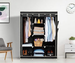 Urbane Home Foldable Wardrobe for Clothes|Non Woven 2 Door Portable Clothes Rack|6 Shelves Almirah for Clothes (Black)