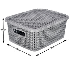 Heart Home Multiuses Large M 20 Plastic Basket/Organizer With Lid (Grey) -46HH069
