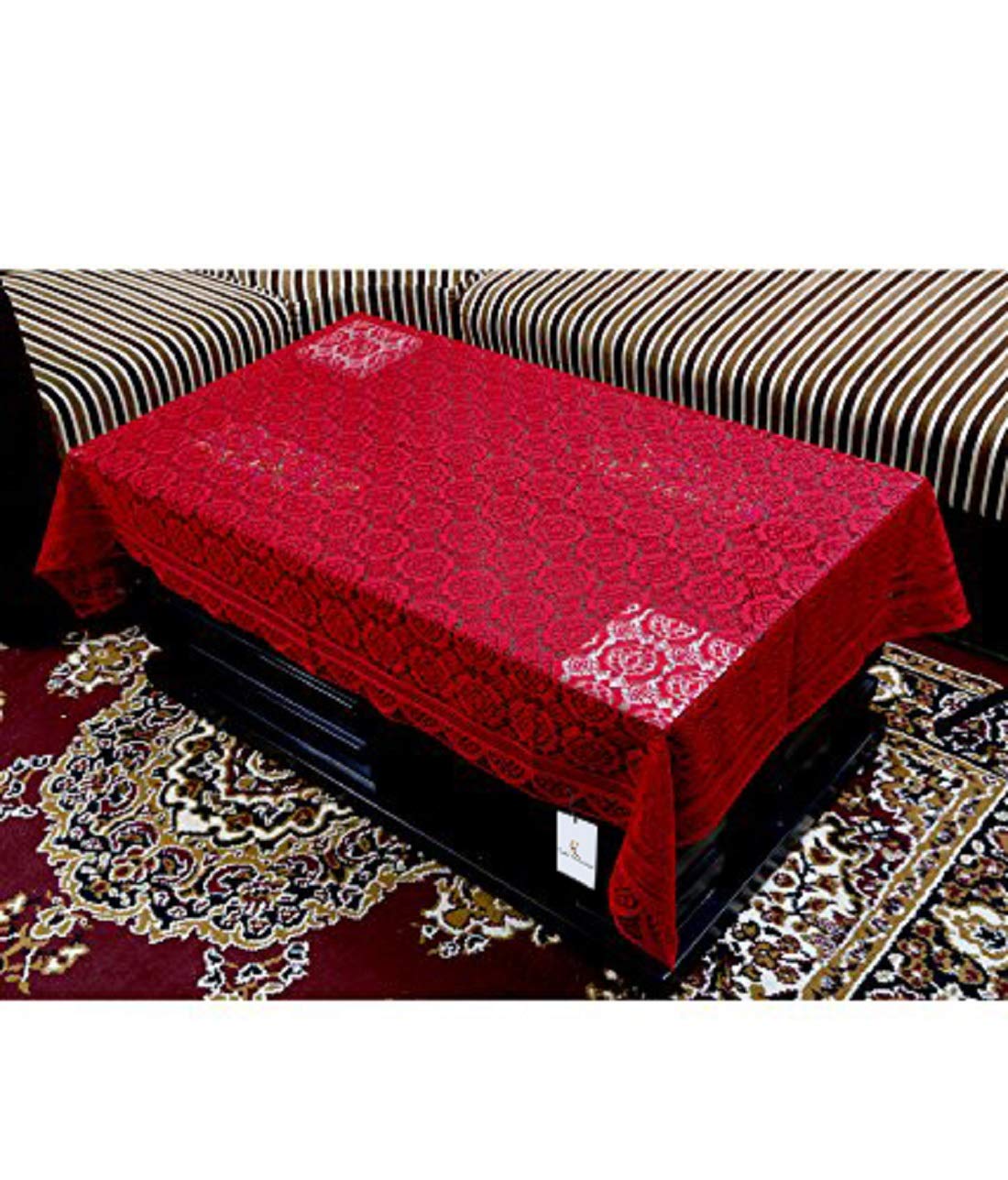 Kuber Industries Cotton Centre Rectangular Table Cover Set (Maroon)