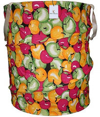 Kuber Industries Big Round Foldable Cotton Laundary Basket, 40 litres (KI4975),Multicolour,Standard