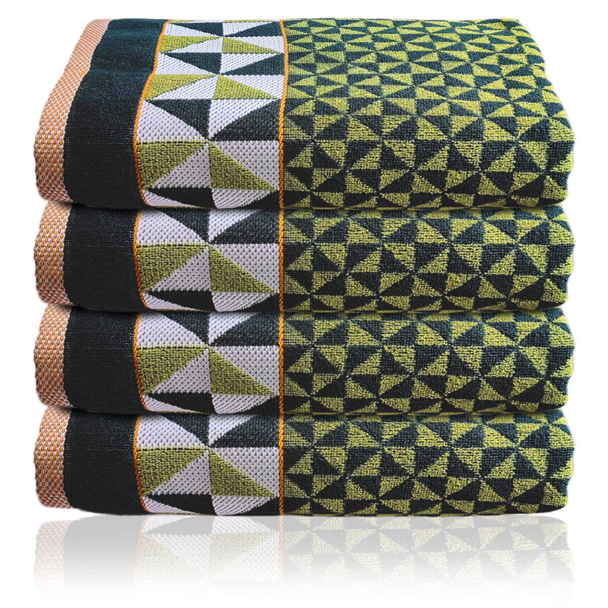 Heart Home Multiuses Tringle Printed Soft Cotton Bath Towel, 30"x60" - Pack of 4 (Green)