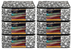 Kuber Industries Flower Design Non-woven Sarees, Clothes Cover/Organizer With Transparent Window- Pack of 6 (Grey & Cream)-44KM0356