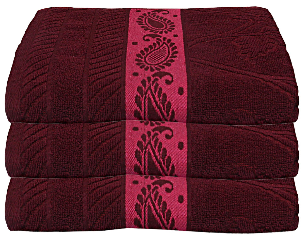 Kuber Industries 100% Cotton 3 Pieces Bath Towel 27" x54” (Maroon) -CTKTC28912