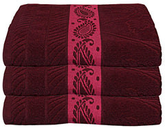 Kuber Industries 100% Cotton 3 Pieces Bath Towel 27" x54” (Maroon) -CTKTC28912