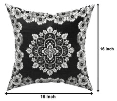 Kuber Industries Flower Design Velvet Pillows Covers for Couch Bed Sofa, Soild Soft Cushion Case, 16x16 Inches- Pack of 5 (Black)