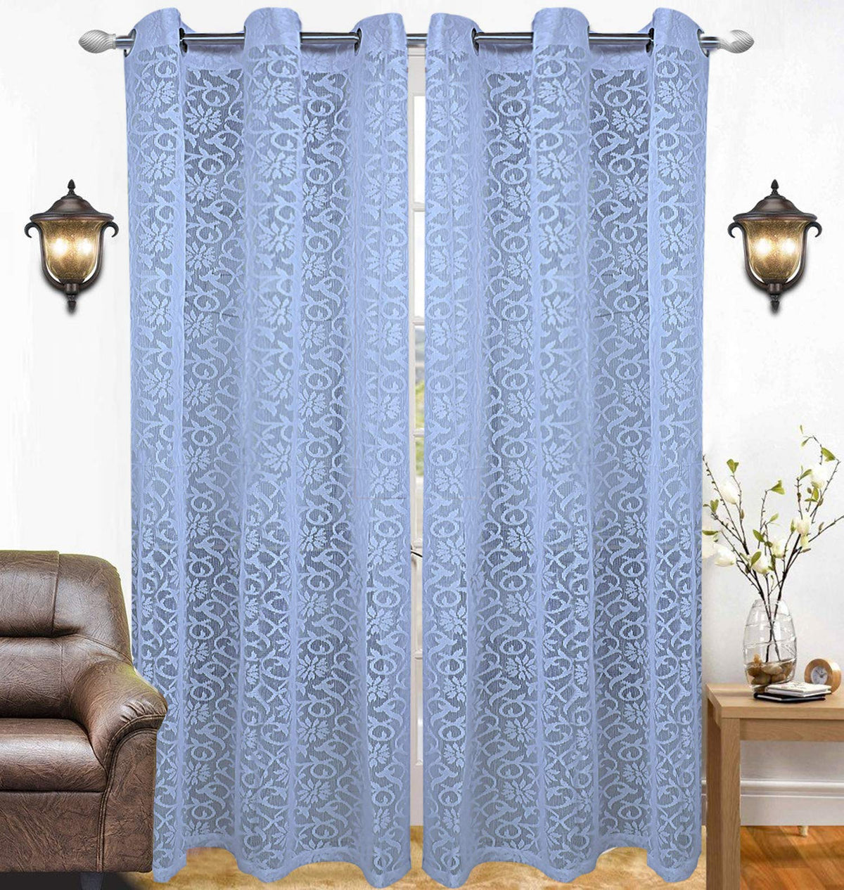 Kuber Industries Cotton 2 Pieces 7 Feet Eyelet Door Curtain (Blue) -CTKTC12941