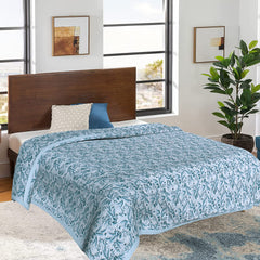 Heart Home Cotton Soft Lightweight Tropical Plant Design Reversible Single Bed Dohar | Blanket | AC Quilt for Home & Travel (Sky Blue)