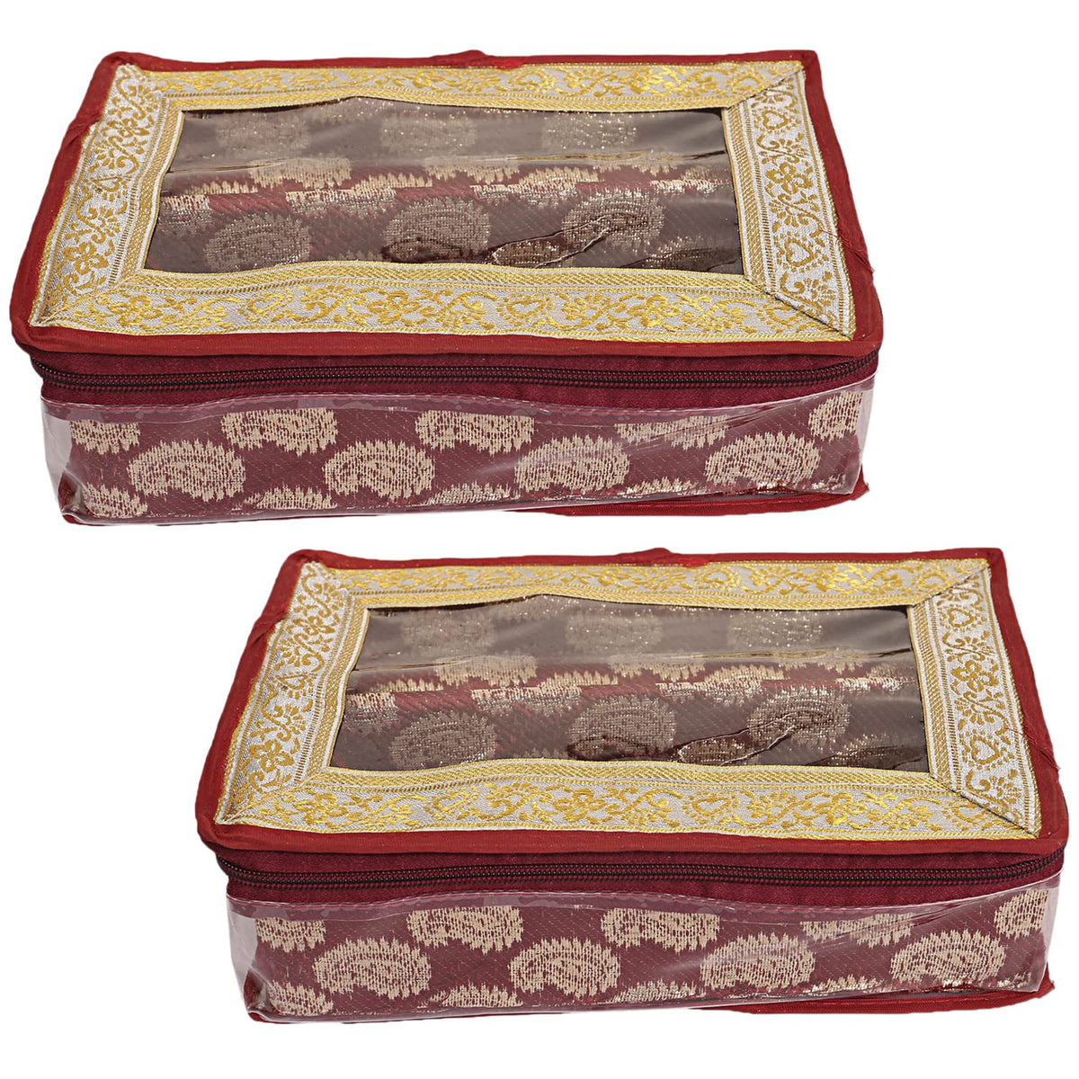 Heart Home Multipurpose Carry Design Laminated 2 Rod Bangle Box/Organizer/Case With Tranasparent Top - Pack of 2 (Maroon)-47HH079