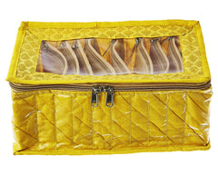 Kuber Industries Fabric Jewellery Box with 10 Transparent Pouches (Yellow)-KUBMART2971