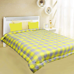 Kuber Industries Checkered Design Microfibre Reversible Comforter, Double (Yellow & Grey 150 GSM)- CTKTC033151