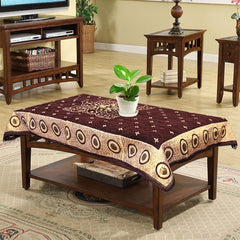 Heart Home Rangoli Printed Velvet 4 Seater Center Table Cover,40"x60" (Brown)-44HH0109