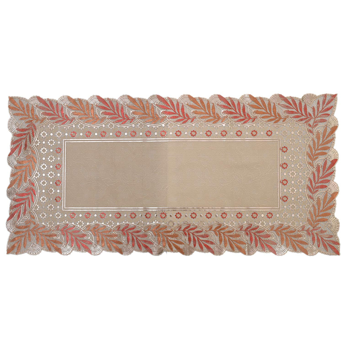 Kuber Industries Leaf Design Virgin Viny Soft Fabric Dining Table Runner 34"x17" or 84 x 42 cm (Cream) - CTKTC45909