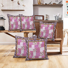 Heart Home Cushion Cover|Sofa Cushion Covers|Check Print Sitting Cushion Cover|Cotton Cushion Filler|16x16 Inch|Set of 5 (Pink)