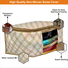 Homestic Set of 6 Foldable Non Woven saree covers with Zip|Saree & Clothes Organiser for wardrobe |Transparent Window With Premium Zipper|Suitable for Lehenga, Suit, Dress (Beige)