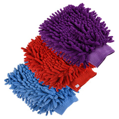 Heart Home Chenille Mitts|Microfiber Cleaning Gloves|Inside Waterproof Cloth Gloves|100 Gram Weighted Hand Duster|Chenille Gloves for Car|Glass|Pack of 3 (Multicolor)