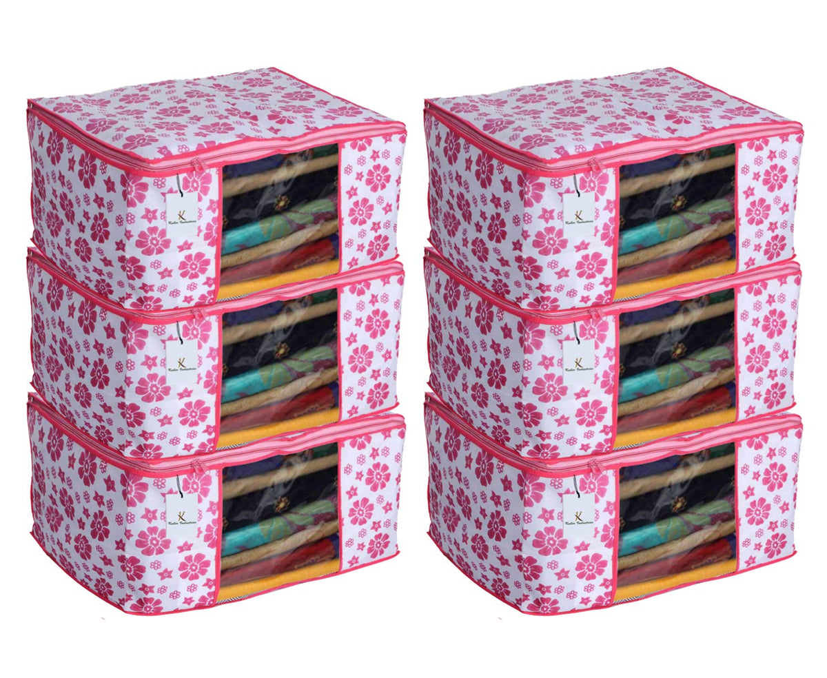 Kuber Industries 6 Piece Non Woven Saree Cover Set, Pink,Large Size ,CTKNEW153