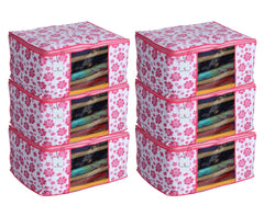 Kuber Industries 6 Piece Non Woven Saree Cover Set, Pink,Large Size ,CTKNEW153