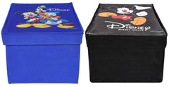 Kuber Industries Disney Tram Mickey Mouse Print Non Woven Fabric Foldable Cloth Storage Wardrobe Organiser Box with Lid, (Extra Large, Black & Royal Blue, 2 Pieces)-KUBMART1733