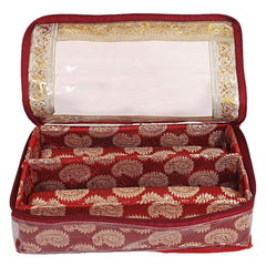 Heart Home Teardrop Pattern Laminated 2 Rod Box, Organizer For Bangle, Watches, Bracelets, Jewellery With Tranasparent Top - Pack of 2 (Red)-47HH0488