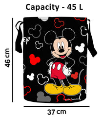 Kuber Industries Disney Print Round Non Woven Fabric Foldable Laundry Organiser with Handles, 45 LTR (Set of 2, Black)-KUBMART11660, Standard