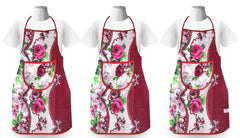 Heart Home Flower Printed Oil Stain Resistant Cooking Kitchen Apron for Men Women with 1 Front Pocket, Pack of 3 (Pink)