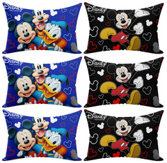 Kuber Industries Disney Team Mickey Print Silk Special Long Crush Pillow Cover- Set of 6, Black & Royal Blue-KUBMART10073