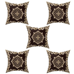 Kuber Industries Flower Design Velvet Pillows Covers for Couch Bed Sofa, Soild Soft Cushion Case, 16x16 Inches- Pack of 5 (Brown)
