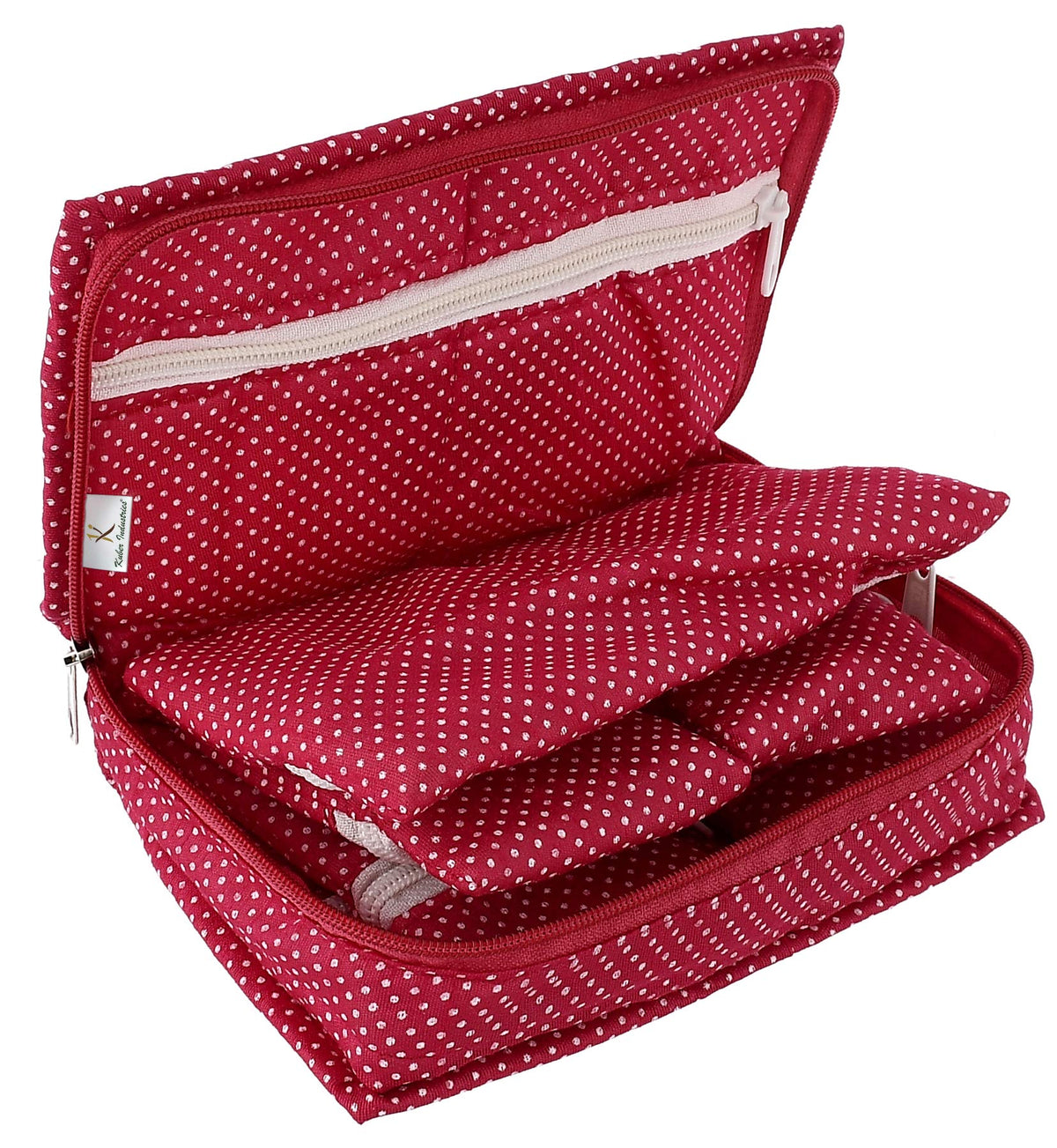 Kuber Industries Cotton Dot Printed Jewellery Pouch Cum Makeup Organiser Kit (Pink)-KUBMART15420