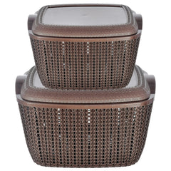 Heart Home Multiuses Large & Small M 30-25 Plastic Basket/Organizer With Lid- Set of 2 (Brown) -46HH053