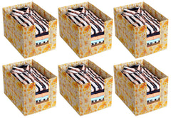 Heart Home Flower Printed Non-Woven Foldable Shirt Stacker Closet Organizer With Handles- Pack of 6 (Yellow)-HS43HEARTH26484