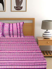 Kuber Industries Kerry Design Cotton Single Bedsheet with 1 Pillow Covers, Pink-KUBMART10699