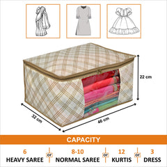 Homestic Set of 6 Foldable Non Woven saree covers with Zip|Saree & Clothes Organiser for wardrobe |Transparent Window With Premium Zipper|Suitable for Lehenga, Suit, Dress (Beige)