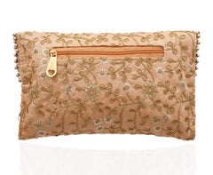 Kuber Industries Women's Handcrafted 2 Pieces Embroidered Clutch Bag Purse Handbag for Bridal, Casual, Party, Wedding (Green & Peach) - CTKTC34529