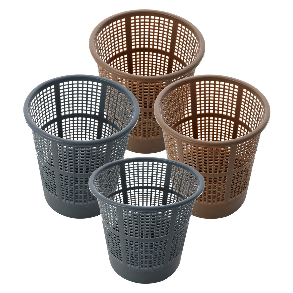 Kuber Industries Mesh Dustbin|Plastic Open Garbage Basket|Portable Round Trash Can for Kitchen|Office|College|5 Liter|Pack of 4 (Grey & Brown)