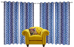 Kuber Industries Geometric Design 6 Pieces Polyester Eyelet Door Curtain 7 Feet (Blue)-CTKTC30238