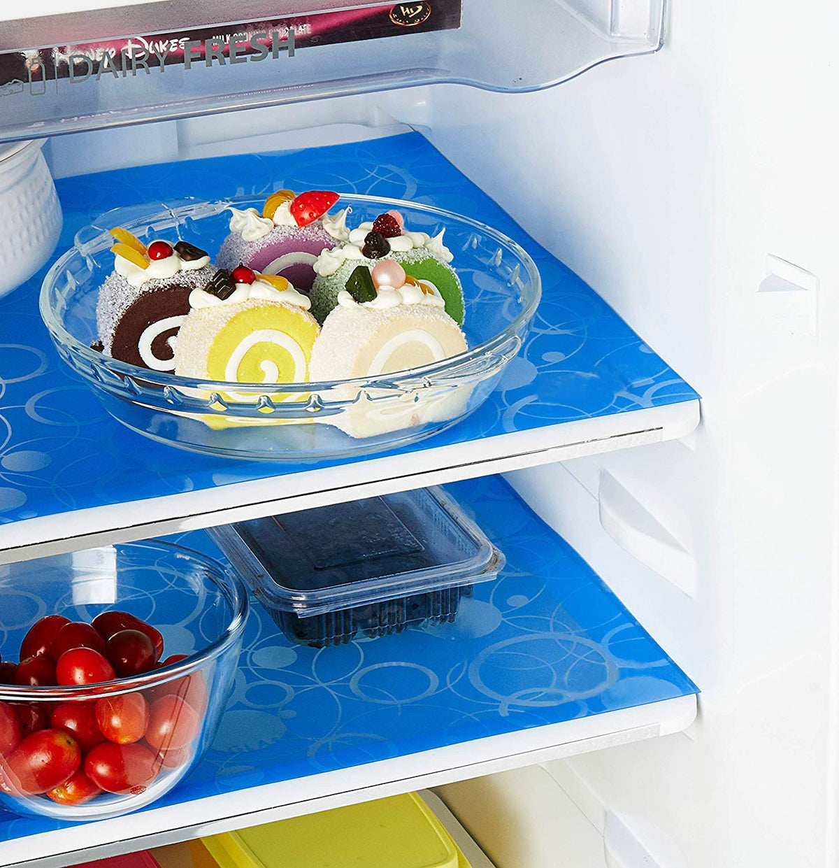 Kuber Industries Circle Design 3 Pieces PVC Refrigerator/Fridge Multipurpose Drawer Mat Set(Blue) - CTKTC032303