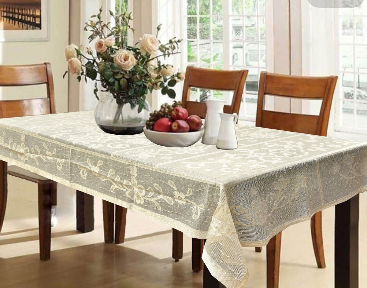 Kuber Industries Cotton 6 Seater Dining Table Cover - Cream (NewEXD19)