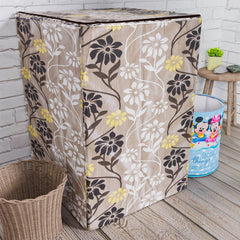 Heart Home Washing Machine Cover | Golden Flower Print Washing Machine Cover | Knitting Polyester | Top Load Fully-Automatic Washing Machine Cover | Brown