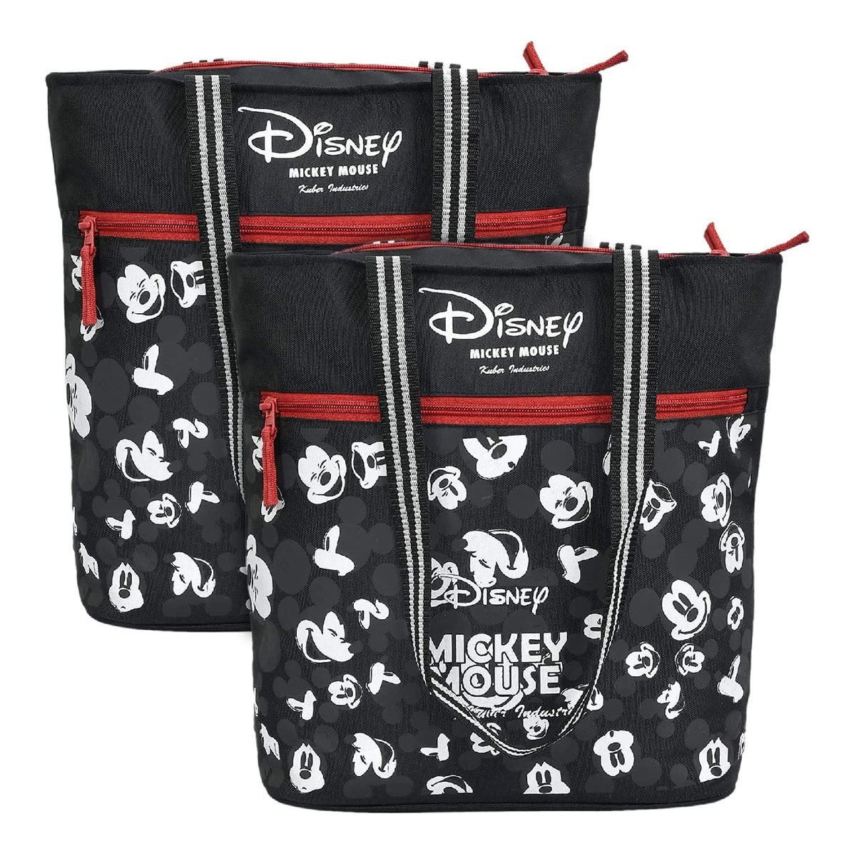 Kuber Industries Polyester Disney Mickey Mouse Print Attractive & Foldable Grocery|Shopping|Travel Hand Bag with Front Pocket & Handle, Pack of 2 (Black)