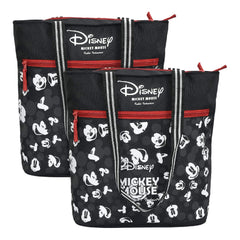 Kuber Industries Polyester Disney Mickey Mouse Print Attractive & Foldable Grocery|Shopping|Travel Hand Bag with Front Pocket & Handle, Pack of 2 (Black)