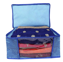 Kuber Industries Laheriya Design 12 Piece Non Woven Fabric Saree Cover Set with Transparent Window, Extra Large, Blue-CTKTC031931