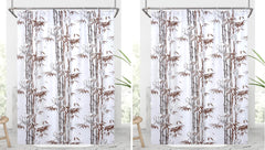 Heart Home Bamboo Printed PVC AC/Shower Curtain with Hooks,7 Feet- Pack of 2 (Brown)