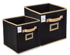 Kuber Industries CTKTC035305 Non Woven Foldable Storage Organiser Cubes Boxes (Black, Small, Large) - 2 Pieces