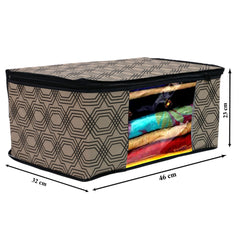 Heart Home Honeycomb Print Non-Woven Foldable Saree Cover|Clothes For Home & Traveling With Transparent, Extra Large Pack of 3 (Cream)