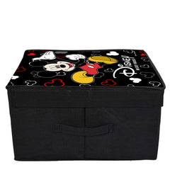Kuber Industries Disney Mickey Mouse Print Non Woven 2 Pieces Fabric Foldable Shirt Cover Storage Organizer Box with with Lid, Extra Large (Black)-KUBMART3467