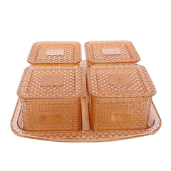 Kuber industries Dazzle Design Plastic Multi Purpose Dry Fruits Tray with Four Bowls Set (Peach)-CTKTC21674