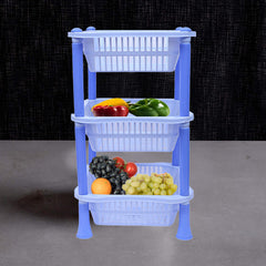 Kuber industries Plastic 2 Pieces 3 Layer Multi-Purpose Kitchen Storage Basket Rack (Blue)-CTKTC25229