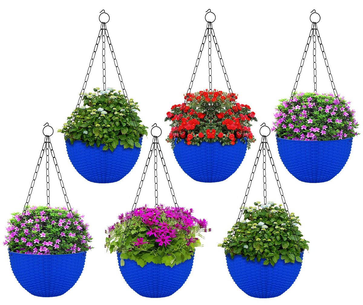 Heart Home Plastic Hanging Flower Pot for Balcony & Railing Set of 6 (Blue) 53HH3811